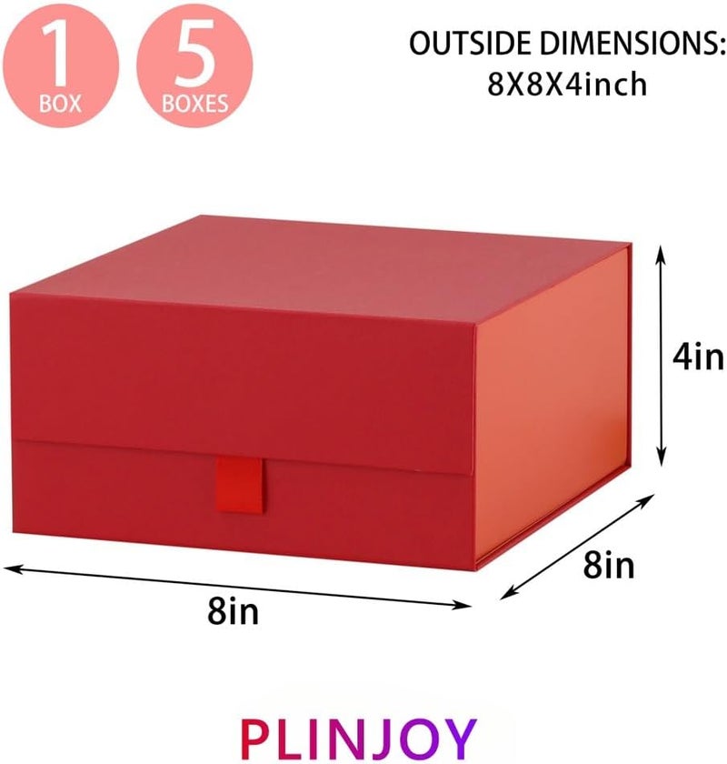 PLINJOY 5 Pcs Red Gift Box 8x8x4 Inches Small Gift Boxes for Presents with Magnetic Closure Lid Luxury Collapsible Gift Box Bridesmaid, Wedding, Birthday Boxs for Gift Packaging - Image 4